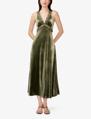 Omnes Womens Pear Green Aurelia Velvet Maxi Dress In Green