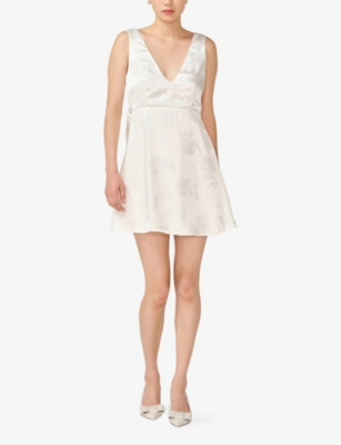 Omnes Womens Bowlyn Floral-jacquard Satin Mini Dress Ivory In White