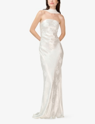 Omnes Womens Faith Floral-jacquard Satin Maxi Dress Ivory In White