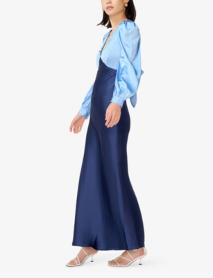 Omnes Womens Francoise Long-sleeve Satin Maxi Dress Navy In Blue