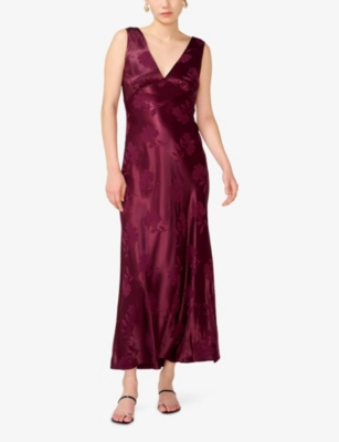 Omnes Womens Deep Wine Iris Jacquard Satin Maxi Dress In Burgundy