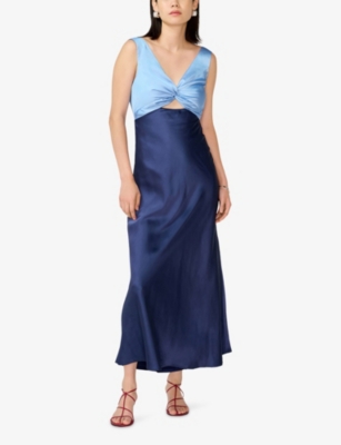 Omnes Womens Blue/dark Blue Maggy Colour-block Satin Midi Dress In Blue