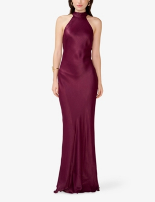 OMNES: Milos High-Neck Satin Maxi Dress