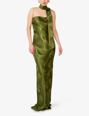 Omnes Womens Pear Green Myla Strapless Satin Maxi Dress In Green