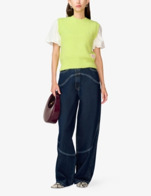Omnes Womens Riri Logo-patch Knitted Vest Lime Xl In Gold