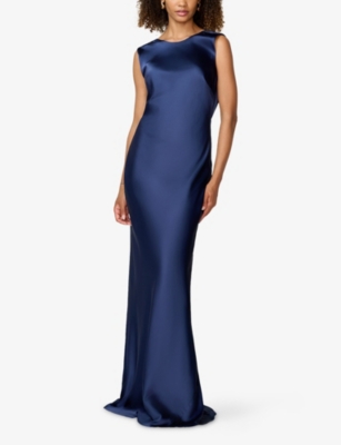 Omnes Womens Lara Open-back Satin Maxi Dress Patriot Blue In Blue