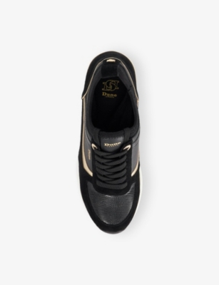 Dune Womens Black Suede Ellaina Suede Low-top Wedge Trainers Eur 37 / 4 Uk In Black