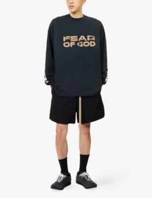 Fear Of God Mens Black Relaxed-fit Long-sleeves Cotton-jersey T-shirt In Blue