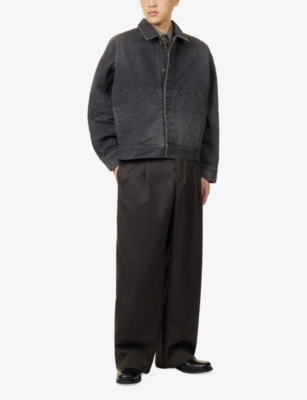 Fear Of God Mens Washed Black Utility Cropped Denim Jacket In Brown