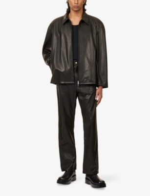Fear Of God Relaxed Leather Jacket Long Sleeves In Black