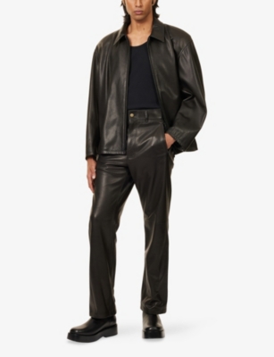 Fear Of God Mens Black Regular-fit Straight-leg Leather Trousers In Brown