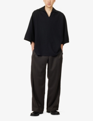 Fear Of God Mens Black Spread-collar Short-sleeves Wool Polo Shirt In Black
