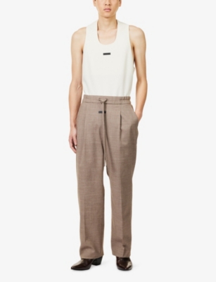 Fear Of God Mens Bone De-bossed Logo-patch Sleeveless Wool Blend Tank Top In Brown