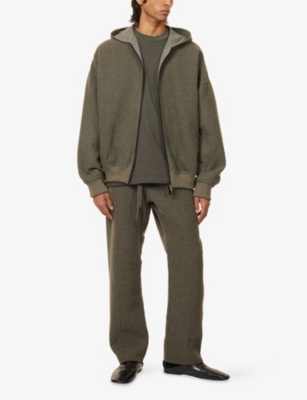 Fear Of God Mens Off Black Zip Relaxed-fit Wool-blend Hoodie In Animal Print