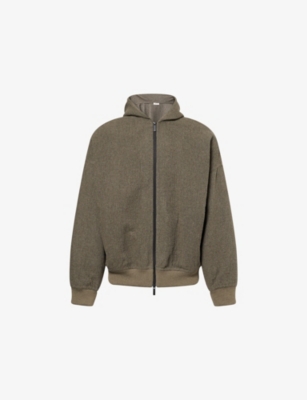 Fear Of God Mens Off Black Zip Relaxed-fit Wool-blend Hoodie In Animal Print