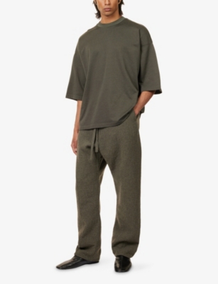 Fear Of God Mens Off Black Drawstring Wide-leg Wool-blend Trousers In Green