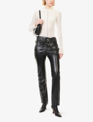 Isabel Marant Womens  Chazia Straight-leg Leather Trousers In Black