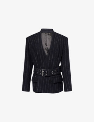Isabel Marant Womens Midnight Atrium Fyma Pinstripe Brushed Wool Blazer In Black