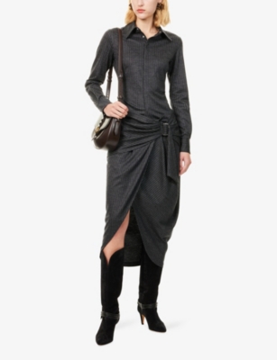 Isabel Marant Womens Anthracite Atrium Reilly Pinstripe Wool-blend Midi Skirt In Gray