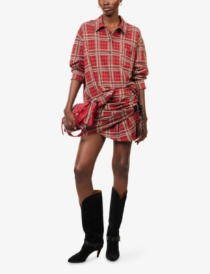 Isabel Marant Womens Red Bruna Plaid-pattern Cotton Blouse In Red