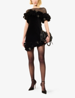 Isabel Marant Womens Black Eliska Embellished Velvet Mini Dress In Black
