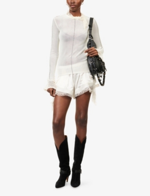 Isabel Marant Womens Ecru Ildana Lace-trim Silk Shorts In Neutral