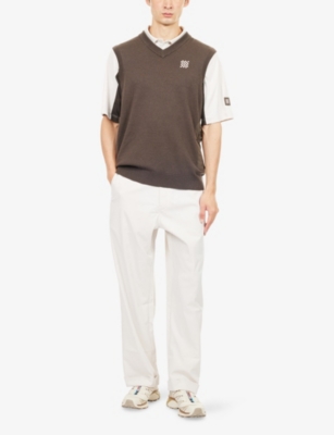 Manors Mens Tech V-neck Wool Vest Hickory Brown Xl In Brown