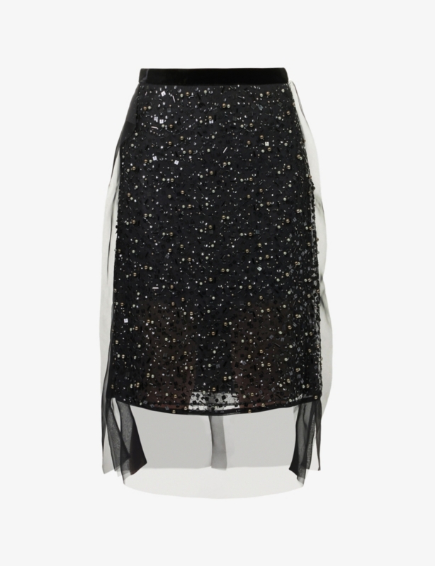 Sequin-Embellished Layered Midi Skirt