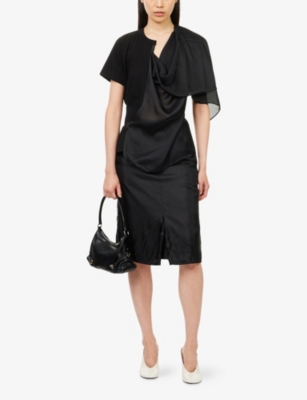 Sacai Womens Black Black Layered Draped Satin And Cotton-jersey T-shirt In Black