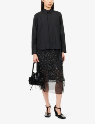 SACAI: Layered-Hem Long-Sleeve Cotton-Poplin and Satin Shirt