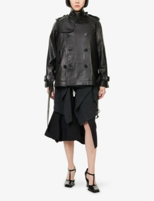 Sacai Womens Black C Gray Layered Leather And Wool Knit Jacket In Black