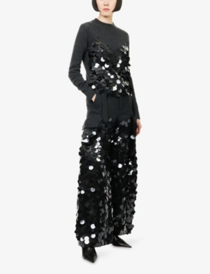 Sacai Womens C Gray Black Sequin-embellished Wool Jumper In Gray