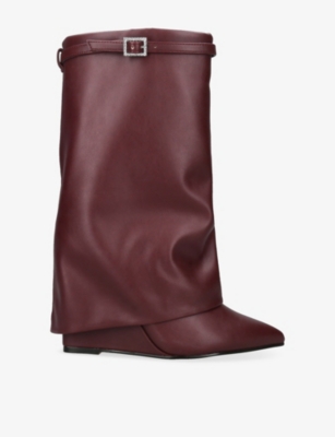 Steve Madden Womens Wine Shocker Faux-leather High-leg Boots Eur 38/5 Uk In Burgundy
