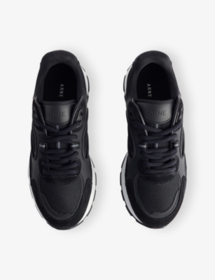 Arne Mens White/blk Circuit Suede, Leather And Mesh Trainers Eur 45 / 11 Uk In Black