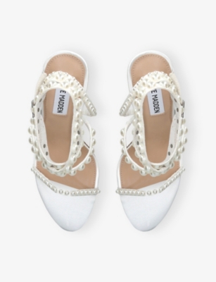 Steve Madden Womens White Teena Faux Pearl-embellished Satin Heeled Sandals Eur 39 / 6 Uk In White