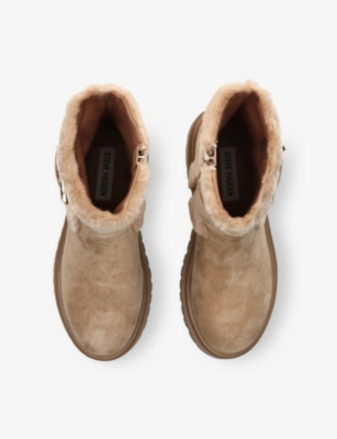 Steve Madden Womens Tan Lodge Suede And Faux-fur Ankle Boots Eur 38/5 Uk In Brown
