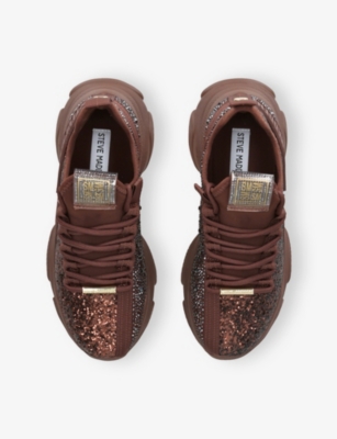 Steve Madden Womens Maxilla-g Glitter-embellished Trainers Wine Eur 39 / 6 Uk In Brown