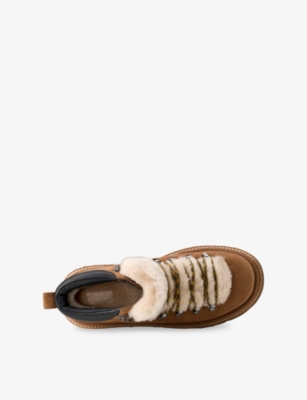 Ugg Fur-trim Lace-up Boots In Brown
