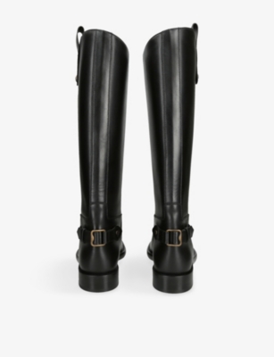 Burberry Women Black Boots With Side Logo Plaque In Leather Woman In Black