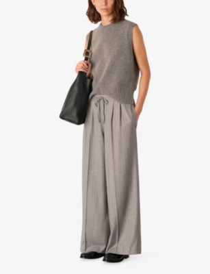 Whistles Womens Multi-coloured Wide-leg Herringbone Stretch-woven Trousers In Gray