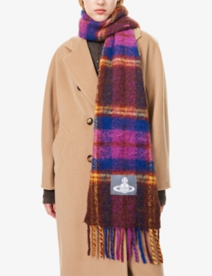 Vivienne Westwood Mens Purple Chunky Tartan Wool-blend Scarf In Multi