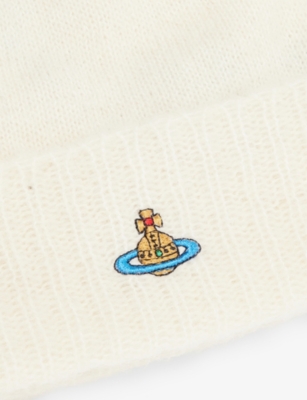 Vivienne Westwood Mens White Fluffy Brand-embroidered Alpaca-blend Beanie Hat In White