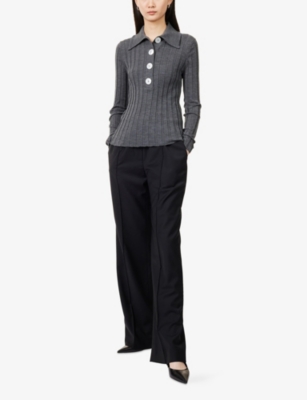 Nackiyé Womens Anthracite Sugarman Ribbed Virgin-wool Polo Jumper In Gray