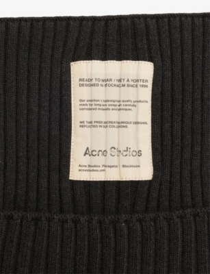 Acne Studios Mens Dark Grey Melange Ribbed Brand-patch Wool-blend Beanie In Black