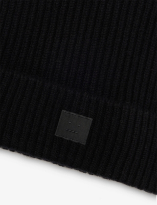 Acne Studios Womens Black Ribbed Brand-patch Wool-blend Beanie In Black