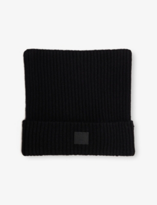 Acne Studios Womens Black Ribbed Brand-patch Wool-blend Beanie In Black