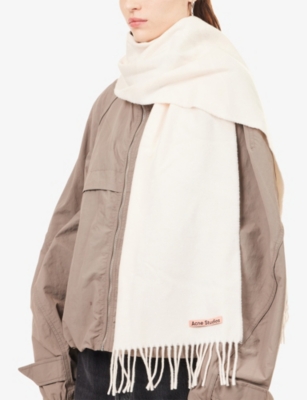 Acne Studios Womens Warm White Fringe Wool Scarf In Neutral