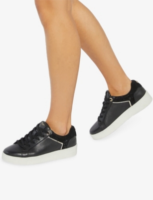 Dune Womens Vy Synthetic Elli Logo-embossed Flatform Faux-leather Low-top Trainers In Black