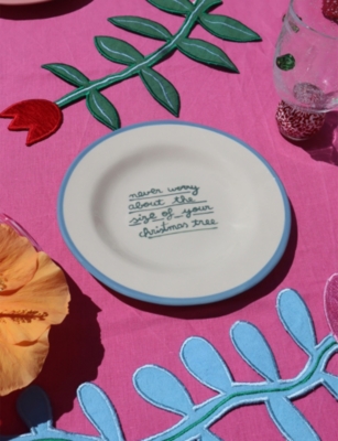 Laetitia Rouget Green And Blue Size Of Your Christmas Tree Stoneware Plate In Multi