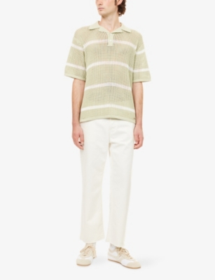 BELIER: Striped Crochet Cotton Polo Top